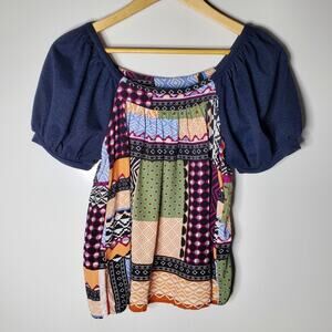 Anthropologie Maeve Catina Patchwork puff sleeve short sleeve top Size XS